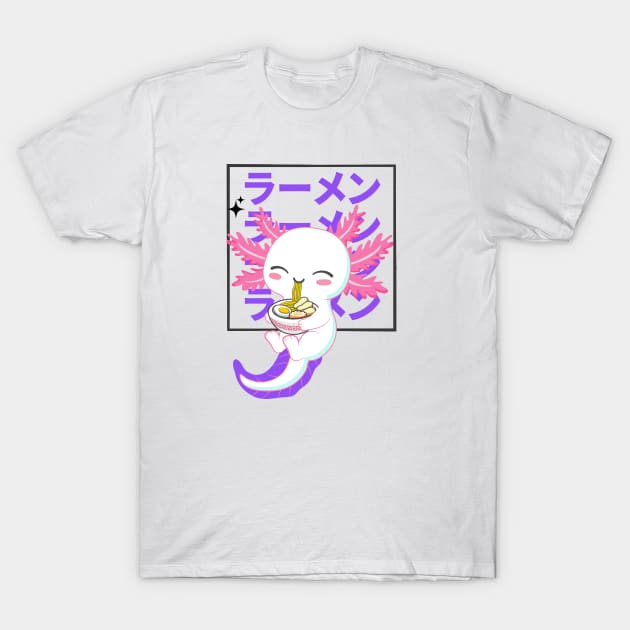 Axolotl Eating Ramen T-Shirt by Fj Greetings